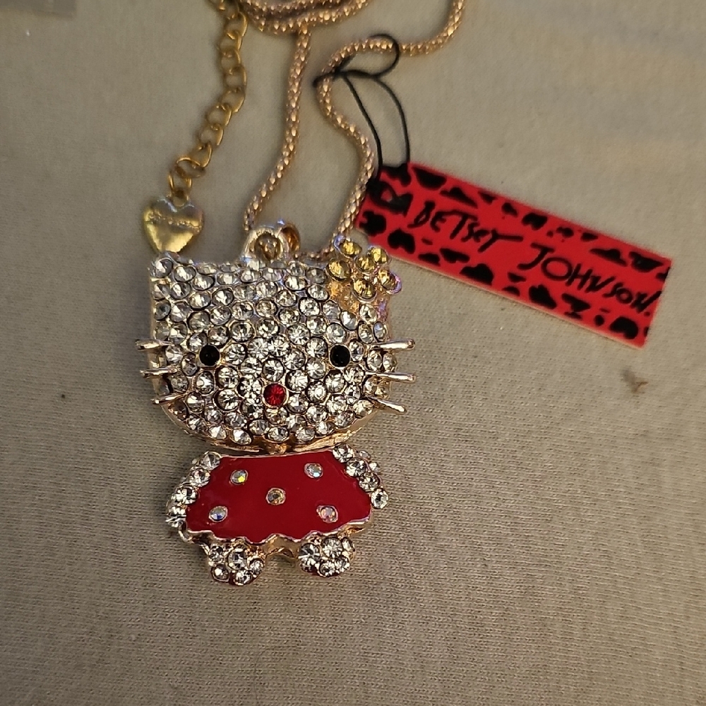 Betsey Johnson Crystal Hello Kitty Moveable Necklace New